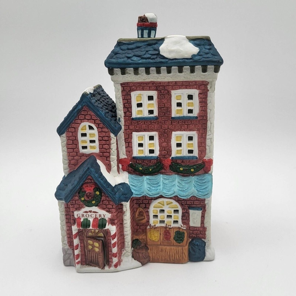 Dickens Collectibles Hand Painted Porcelain Lighted Grocery Christmas Display